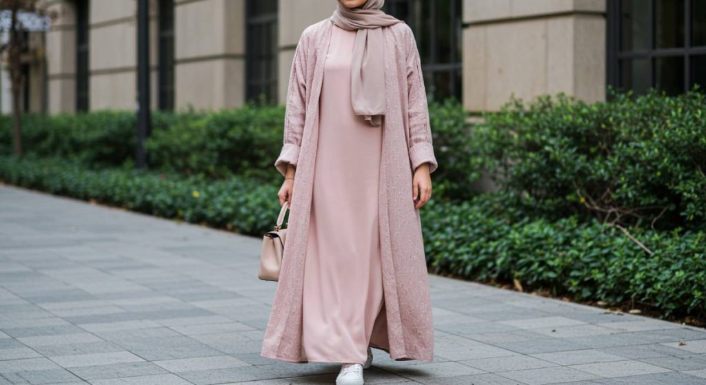 العباءة-المفتوحة-والفستان-الطويل-1024x559 إطلالات الصبايا الذكية للطقس المتقلب