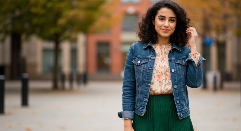 جاكيت-الجينز-والتنورة-الملونة-1024x559 إطلالات الصبايا الذكية للطقس المتقلب