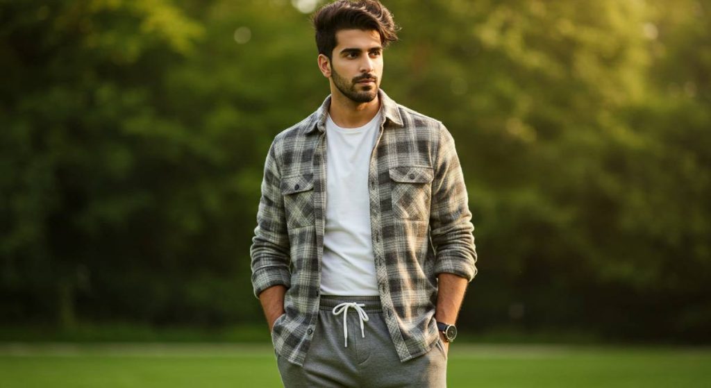 قميص-الـ-Overshirt-المفتوح-مع-بنطال-رياضي-1024x559 الطقس متقلب؟ دليل الشباب لأناقة لا تتأثر